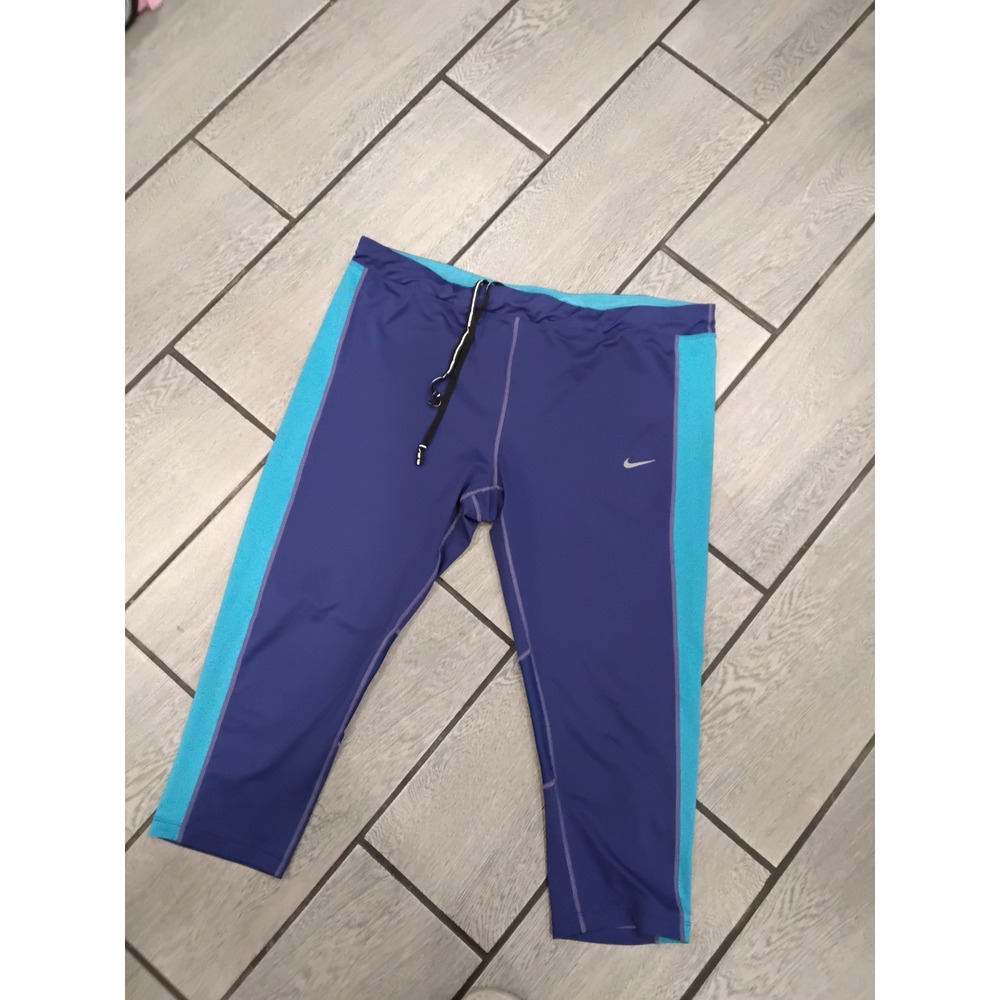 Nike Dri-Fit Womens Capri Pants Blue Teal Athletic Workout Running Leggings 2X‎